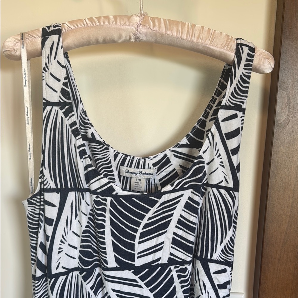 Tommy Bahama Black and White Leaf Print Maxi Dress